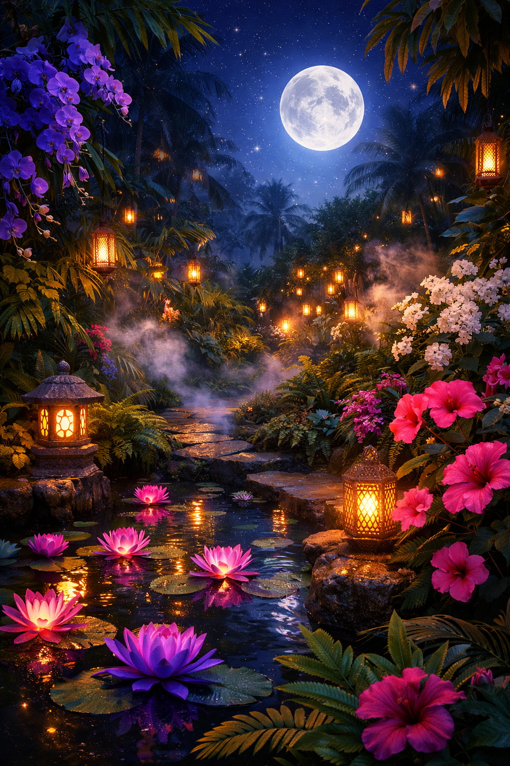 A Magia do Jardim Tropical Noturno: Aromas e Visual